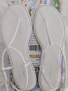 Anthropologie White Leather Minimal T-Strap Sandals